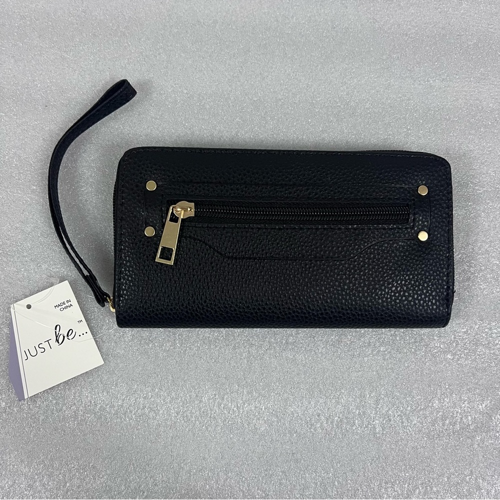 Just Be Black Wristlet Wallet with Gold Details